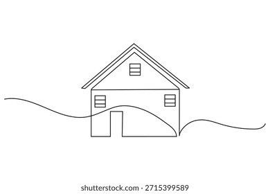 Minimalist house continuous outline one line art vector illustration white background