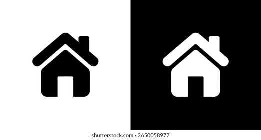 Minimalist house graphic showing a basic building shape with chimney, rounded corners, and transparent background.