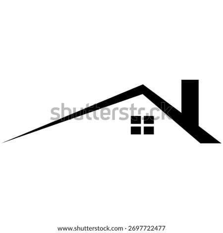 Minimalist house icon with chimney and window, home silhouette with sharp roof