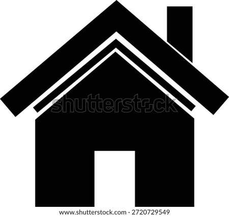 A minimalist house icon is presented, notable for its striking black silhouette style.