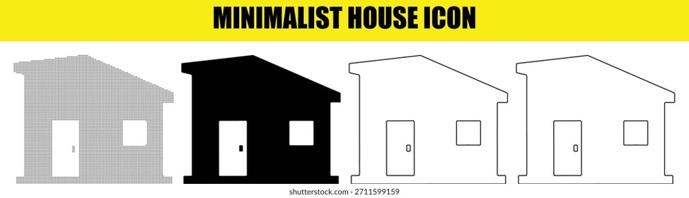 Icono minimalista de la casa que presenta un diseño simple y moderno. Este conjunto de Ilustración vectorial incluye estilos de silueta, contorno y glifo, perfecto para bienes raíces o arquitectura.