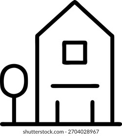 Icono de casa minimalista con árbol, que representa el hogar, la arquitectura y los bienes raíces