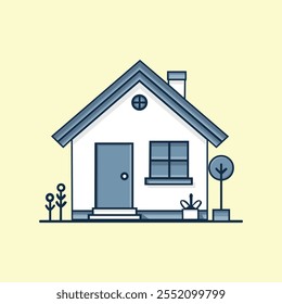 Minimalist house illustration with cartoon illustration type, with a soft color combination