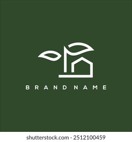 Minimalist house leaves and trees logo vector