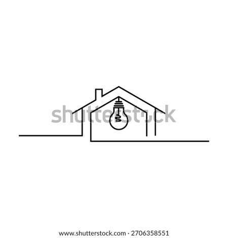 Minimalist house with light bulb concept logo symbolizing home electricity and innovation design