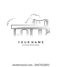 minimalist house line logo .simple line vector illustration of house with tree