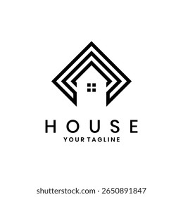 Minimalist house logo with geometric roof lines and windows