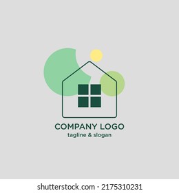 conjunto de logotipo de casa minimalista con estilo de línea continua simple. casa verde. diseño de logotipo de tienda de mascotas