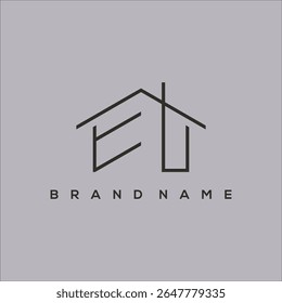 contorno minimalista da casa com vetor inicial do logotipo E