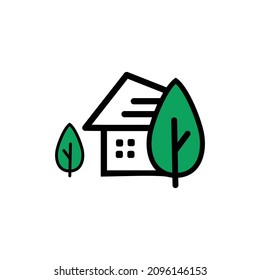minimalist house and tree logo vector
