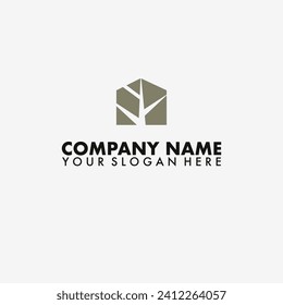 Minimalist House Tree logo vector template.