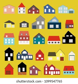 Minimalist houses icons set in scandinavian style.  Cute cartoon home. Simple geometric vector elements for your design.