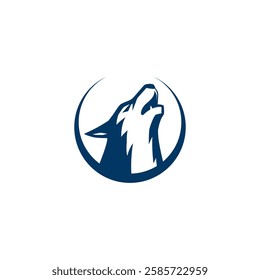 Minimalist howling wolf logo in a circular design. Symbol of strength, wilderness, and freedom. Perfect for branding, mascots, and outdoor themes. Vector illustration.