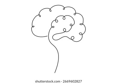 Minimalist human brain continuous one line drawing with simple outline design perfect for modern vector art