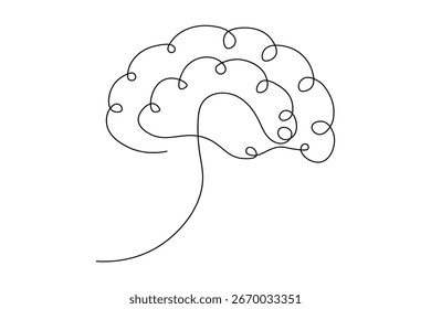 Dibujo continuo de una línea del cerebro humano minimalista aislado en el fondo blanco, Ilustración vectorial abstracta