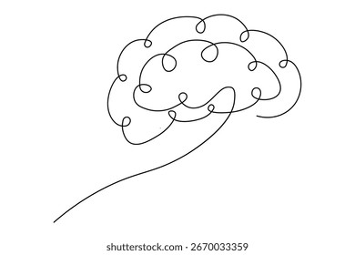 Dibujo continuo de una línea del cerebro humano minimalista aislado en el fondo blanco, Ilustración vectorial abstracta