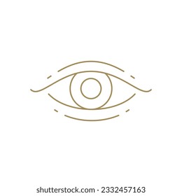 Minimalist human eye vision optical expertise anatomical line art icon vector illustration. Monochrome golden eyeball aspirations esoteric meditation life balance harmony leadership medieval symbol