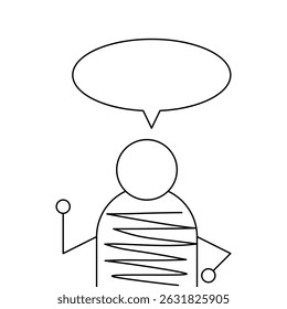 Ícone Humano Minimalista com Contorno de Balão de Fala. O balão de fala sugere diálogos, mensagens ou temas de comunicação. Ilustração vetorial.