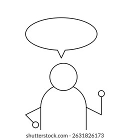 Minimalist Human Icon with Speech Bubble Outline. abstract way using simple shapes, making it ideal for use in presentations, communication graphics, education materials, infographics.