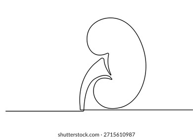 Anatomía humana minimalista del riñón en estilo continuo del dibujo de una línea aislado en el fondo blanco