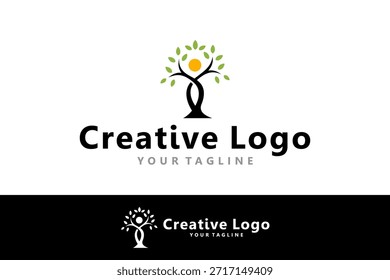Vector humano minimalista del icono del logotipo con el elemento del árbol en diseño plano del estilo