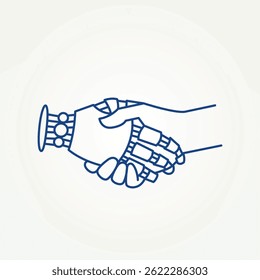 minimalist human and robot hands shake line art icon logo vector illustration design. simple modern cooperation with artificial intelligence logo concept