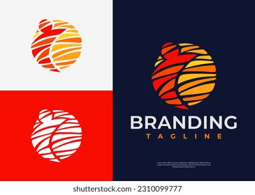 Minimalist human sun logo design template. Modern abstract people logo branding.