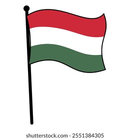 Minimalist Hungarian Flag on Flagpole for Badge, Logo, and Sticker Template, Clean Vector Design in EPS Format, Editable and Scalable, Isolated on White Background