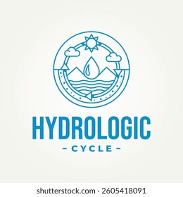 minimalist hydrological cycle process line art badge icon logo vector illustration design. simple modern water, hydrological, cycle, and landscape emblem logo concept