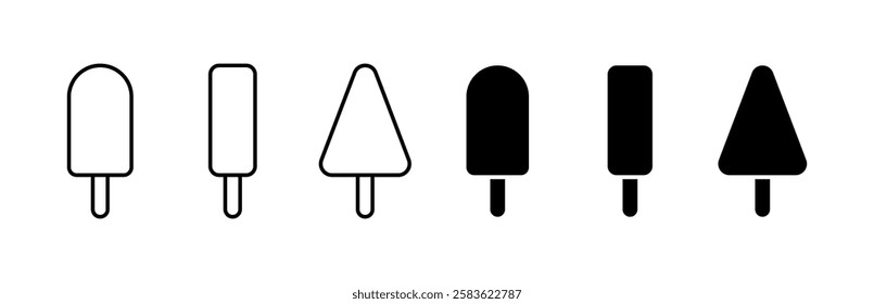 Minimalist ice cream icons: silhouette and outline popsicle designs. Vector icon