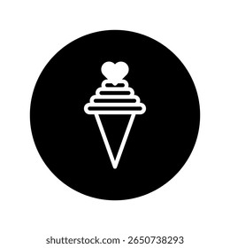 Minimalist ice cream illustration with heart topping on black background design showcasing simple dessert icon
