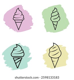 Minimalist Ice Cream Line Art - Pastel Aesthetic Vector Set