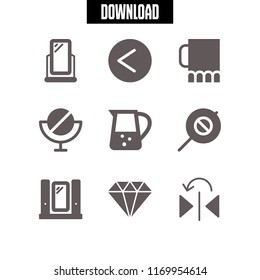 minimalist icon. 9 minimalist vector set. mirror, jar, precious stone shape from side view for jewelery and is less than icons for web and design about minimalist theme