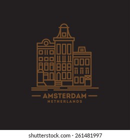 minimalist icon of Amsterdam Netherlands flat one line style