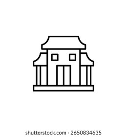 Minimalist Icon Of An Asian Style Building With A Unique Roof Shape