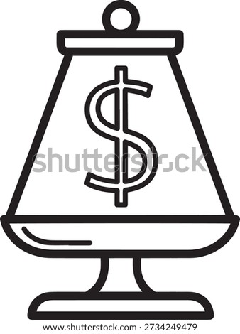 Minimalist icon of balance scale with dollar sign symbolizing finance and equilibrium.