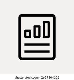 Icono minimalista de un documento de gráfico de barras. Ilustración de gráfico en blanco y negro. Diseño sencillo de gráficos para datos, informes y análisis. Perfecto para imágenes de negocios. VECTOR de iconos de interfaz de usuario.