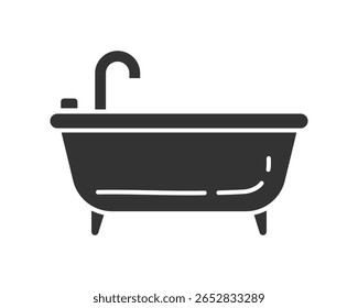 Minimalist icon of a bathtub with faucet. Symbol of relaxation, cleanliness, and personal care. Ideal for bathroom design, spa services, and home improvement projects.