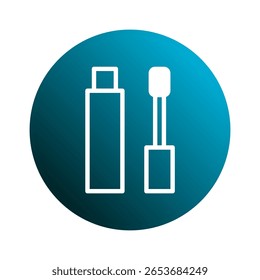 Ícone minimalista do produto de beleza com rímel e escova no design de conceito de beleza de fundo de círculo gradiente