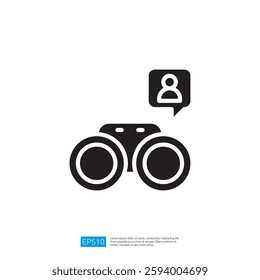 Minimalist Icon Of Binoculars And Speech Bubble Representing Observation And Communication For The Interface Design