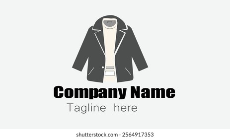 Minimalist Icon of a Black Blazer and Cream Shirt with Placeholder Text on a Light Grey Background