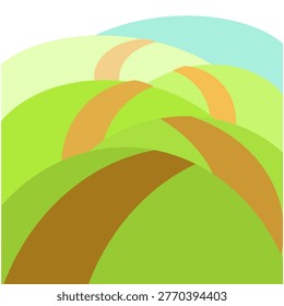 Minimalist icon of boundless meadows with a winding path, symbolizing freedom, nature, and journey
