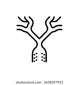 Minimalist icon branching river delta with dots water stream