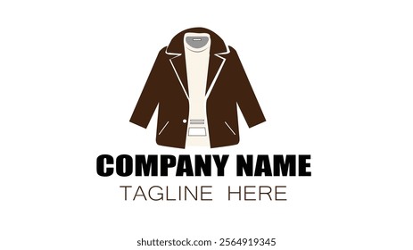 Minimalist Icon of a Brown Blazer and Cream Shirt with Placeholder Text on a White Background