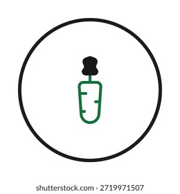 Un icono minimalista de una zanahoria, representado como un contorno simple dentro de un círculo. Este diseño representa la alimentación saludable, los productos orgánicos o el concepto de vegetarianismo y veganismo. La zanahoria