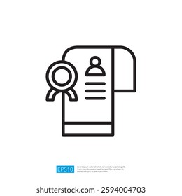 Minimalist Icon Of Certificate With Ribbon And Document In Simple Line Art Style
