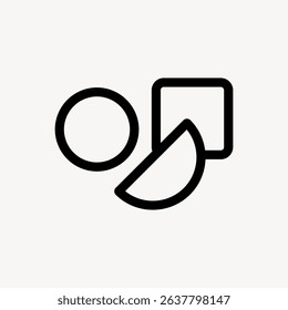 Minimalist icon with circle, square, and semicircle shapes. Simple geometric design with black outlines. Modern and clean style for versatile use. User interface icon vector.