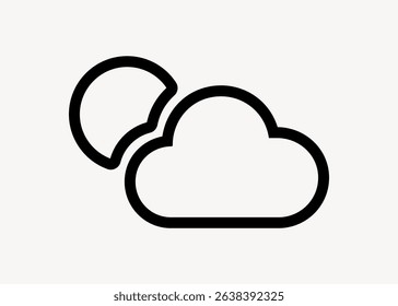 Minimalist icon of a cloud and sun. Simple cloud and sun design. Cloud and in black outline. Weather symbol and sun. Cloud and sun icon. User interface icon vector.