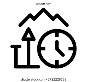 Un icono minimalista que combina símbolos de casa, reloj y flecha, que representa el progreso oportuno del hogar.
