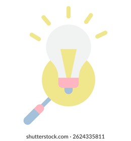 Minimalist icon combining a light bulb and magnifying glass, suitable for innovation, ideas, research, or analysis themes.